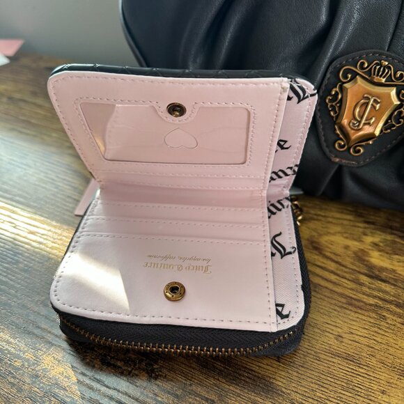 New Juicy Couture Romance Hobo Shoulder Bag Wallet Set Chocolate Brown Pink Gold - Picture 3 of 8